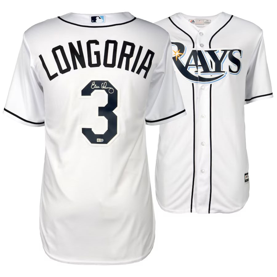 6273539643165228725 Autographed Tampa Bay Rays Evan Longoria Fanatics Authentic Majestic White Jersey - All Stitched - Image 1