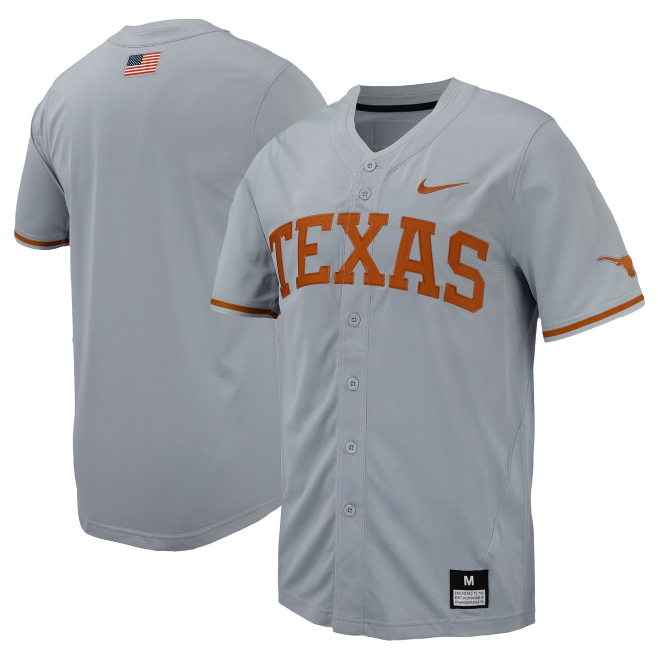 6080212346149651045 Men's Nike Gray Texas Longhorns Full-Button Baseball Jersey - Image 1